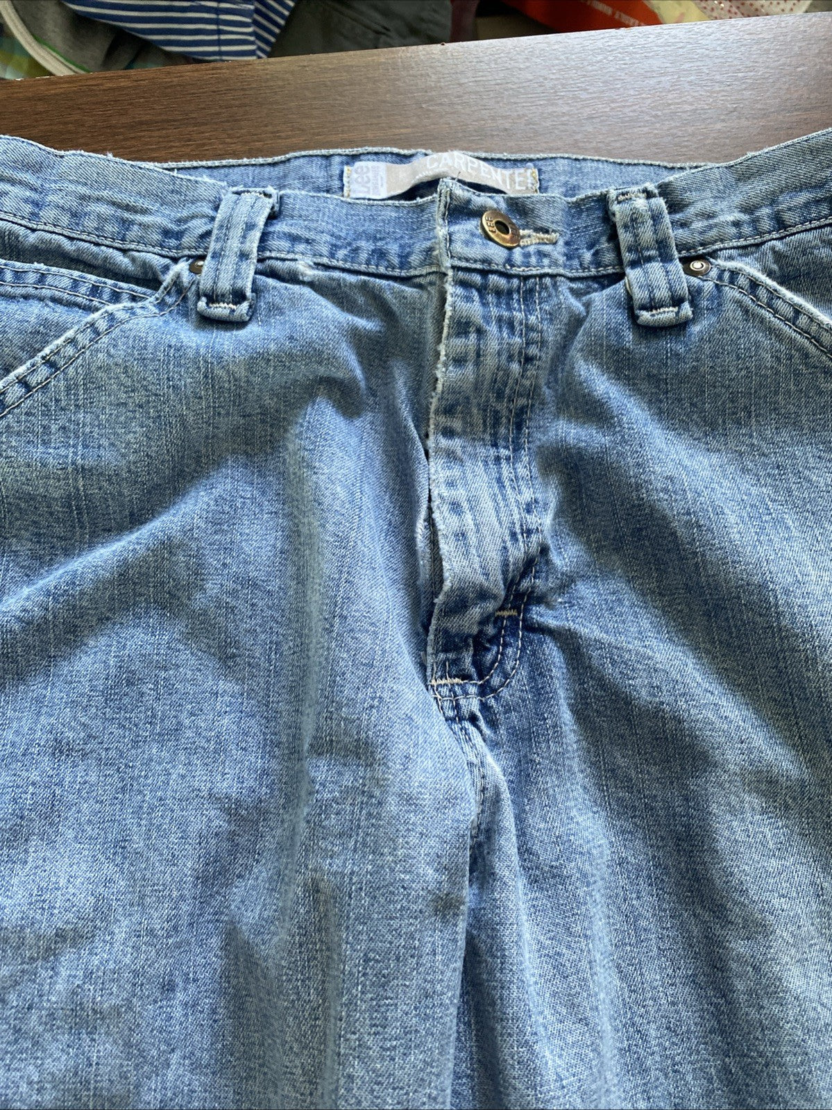 Lee Dungarees Carpenter Jeans Mens 33x32 Blue Denim Workwear Utility Distressed
