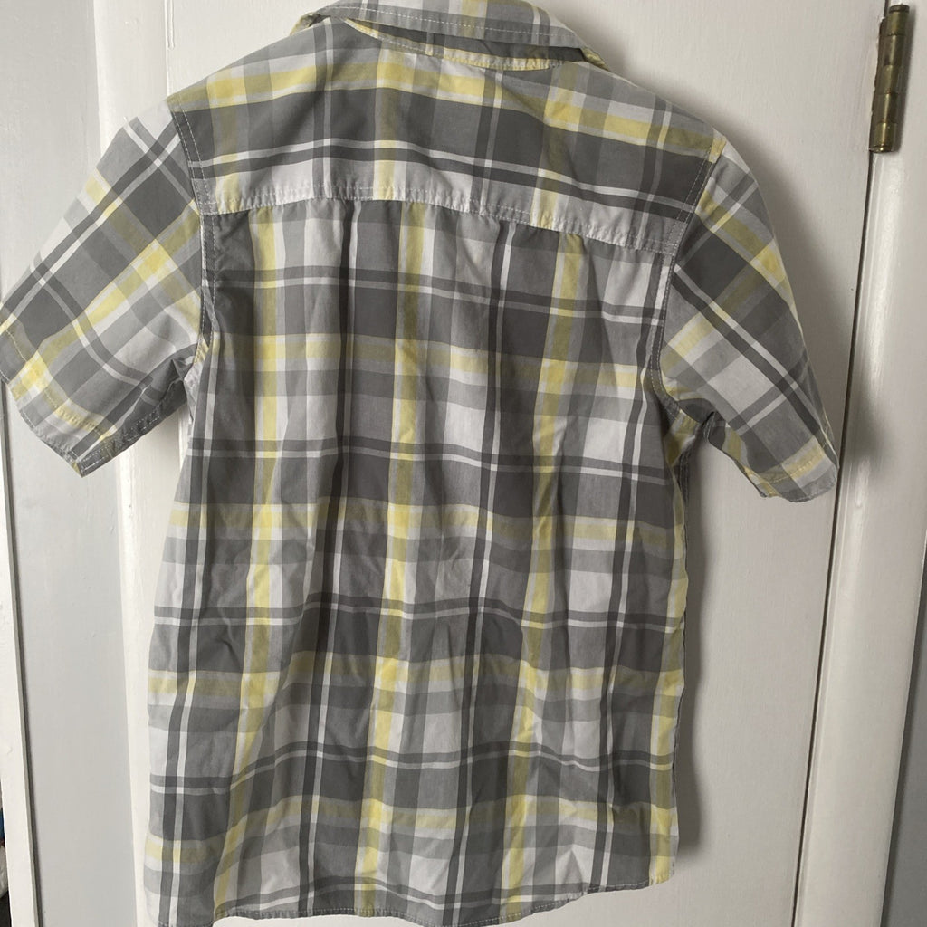 Urban Pipeline Shirt Boys Large Gray Yellow Plaid Short Sleeve Button Up Casual
