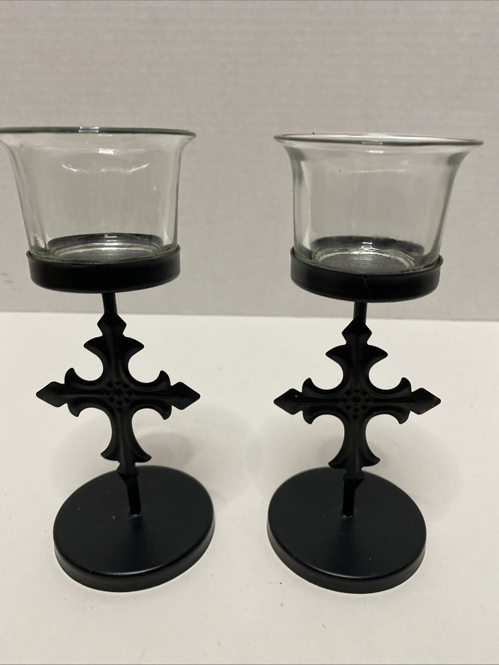 Decorative Cross  Votive Candle Holders -Pair