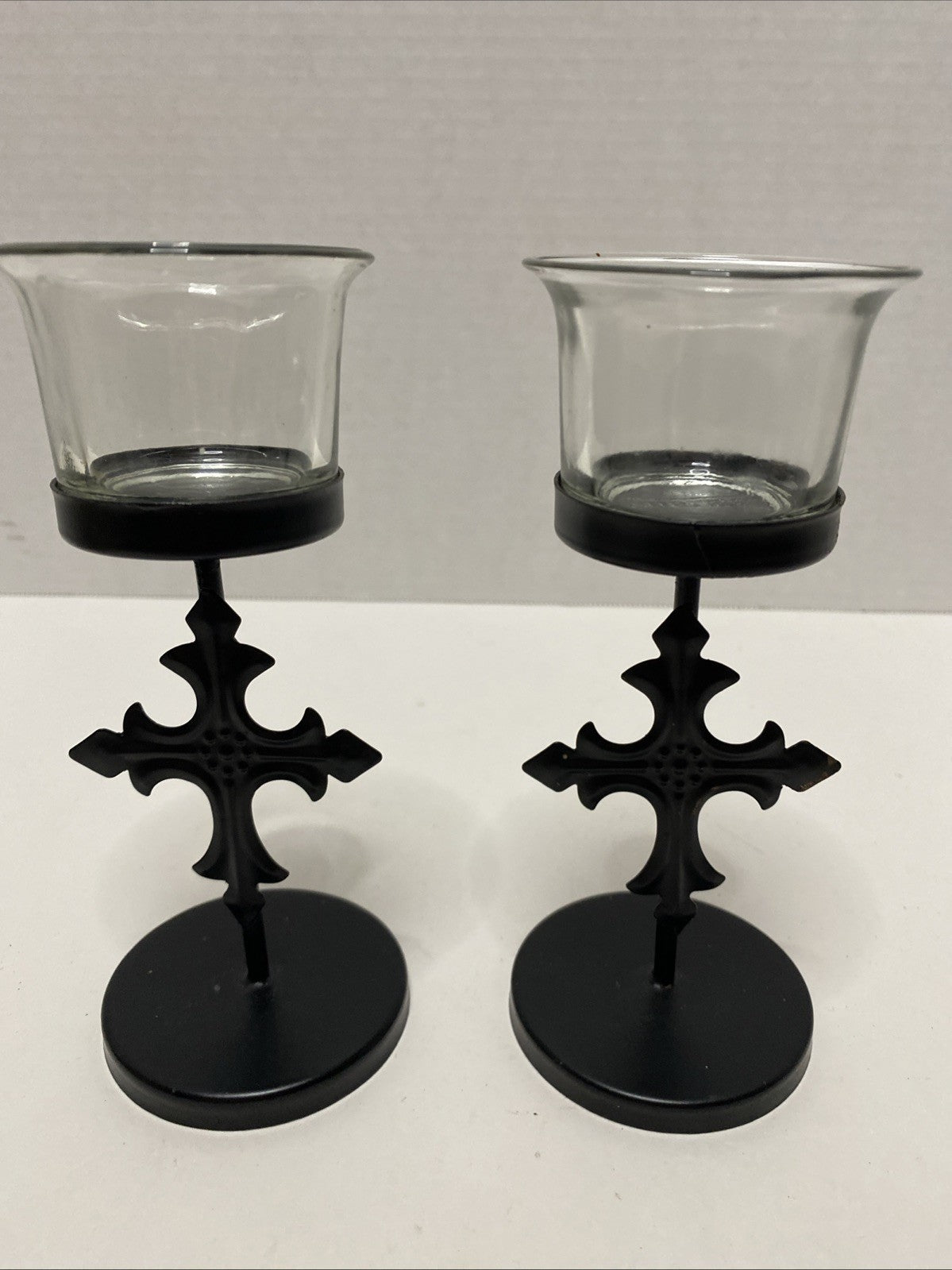 Decorative Cross  Votive Candle Holders -Pair