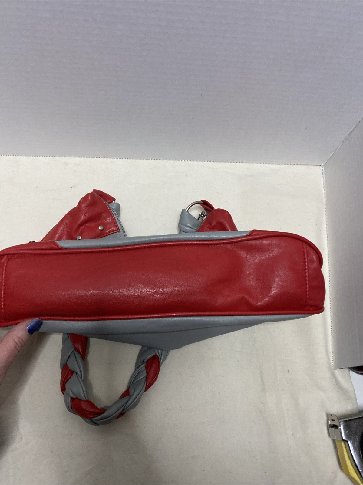 Ohio State Purse With Braided Scarlet And Gray Handle