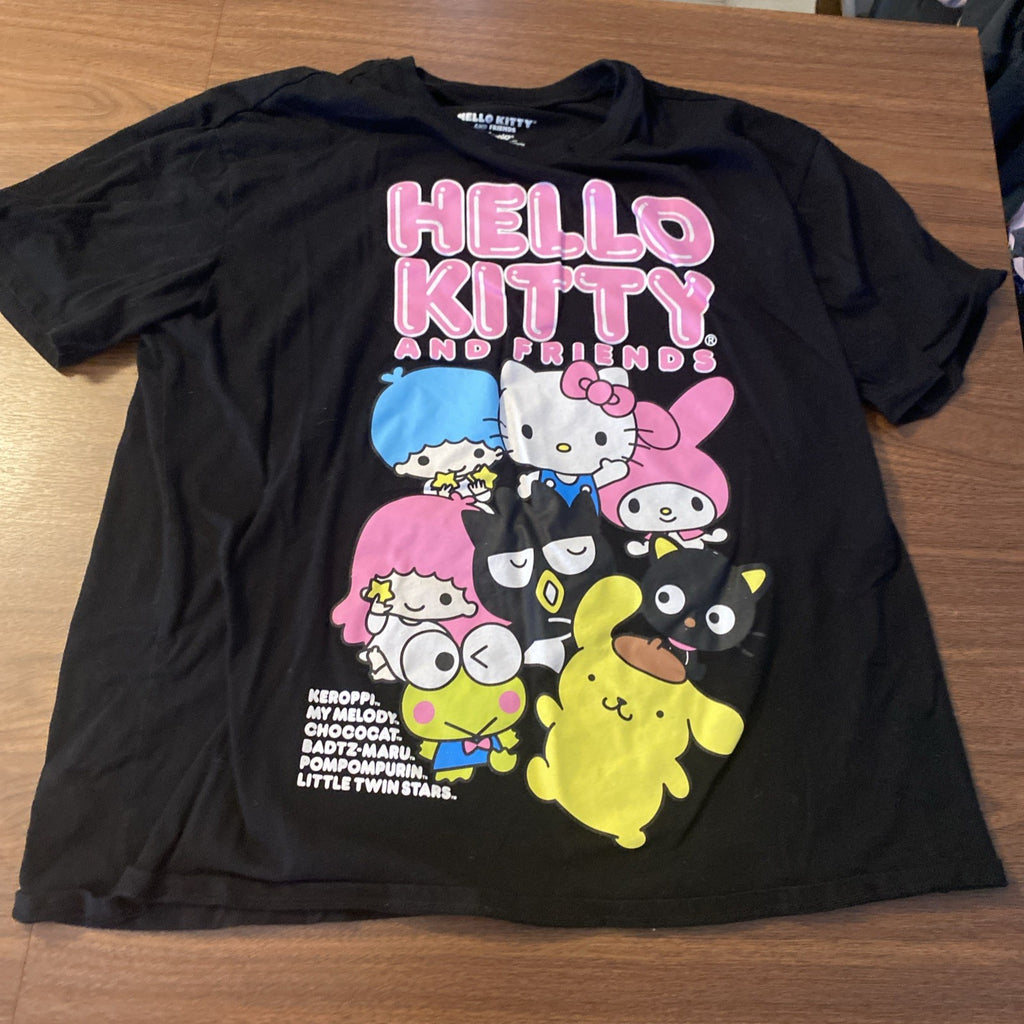 Hello Kitty Friend T-shirt Top Black Sz XL Hybrid Juniors GUC Cotton Blend Pink
