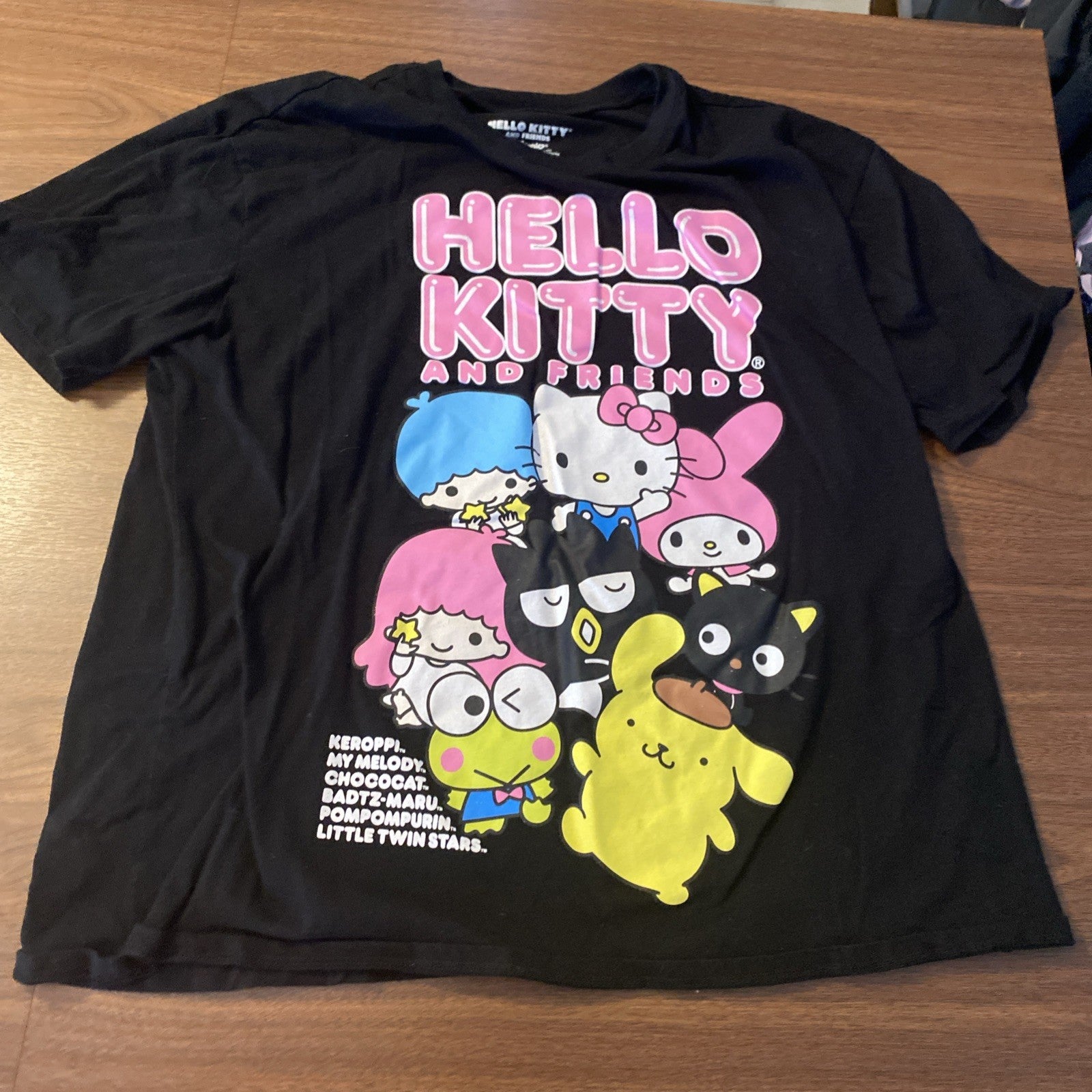 Hello Kitty Friend T-shirt Top Black Sz XL Hybrid Juniors GUC Cotton Blend Pink