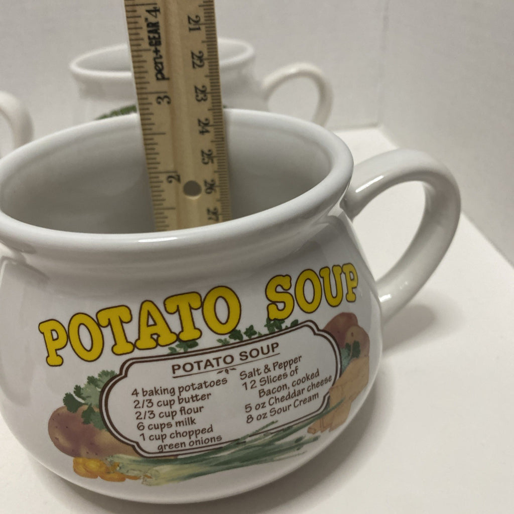 Vintage Set of 4 DDJ Recipe Ceramic Soup Mug Bowls Potato Tomato Chicken Veggie