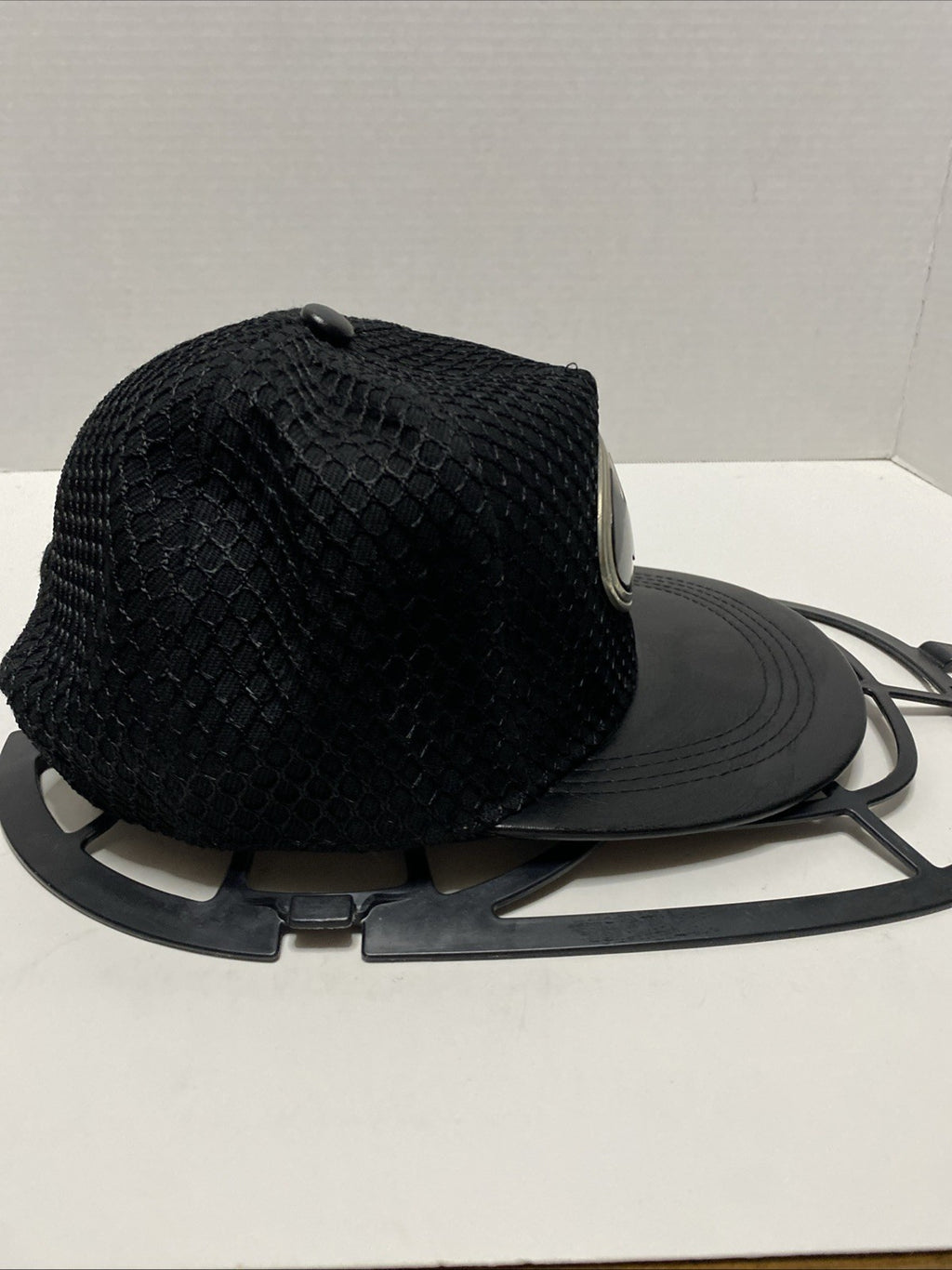 Batman Logo Snapback Hat Black Faux Leather Brim Baseball Cap