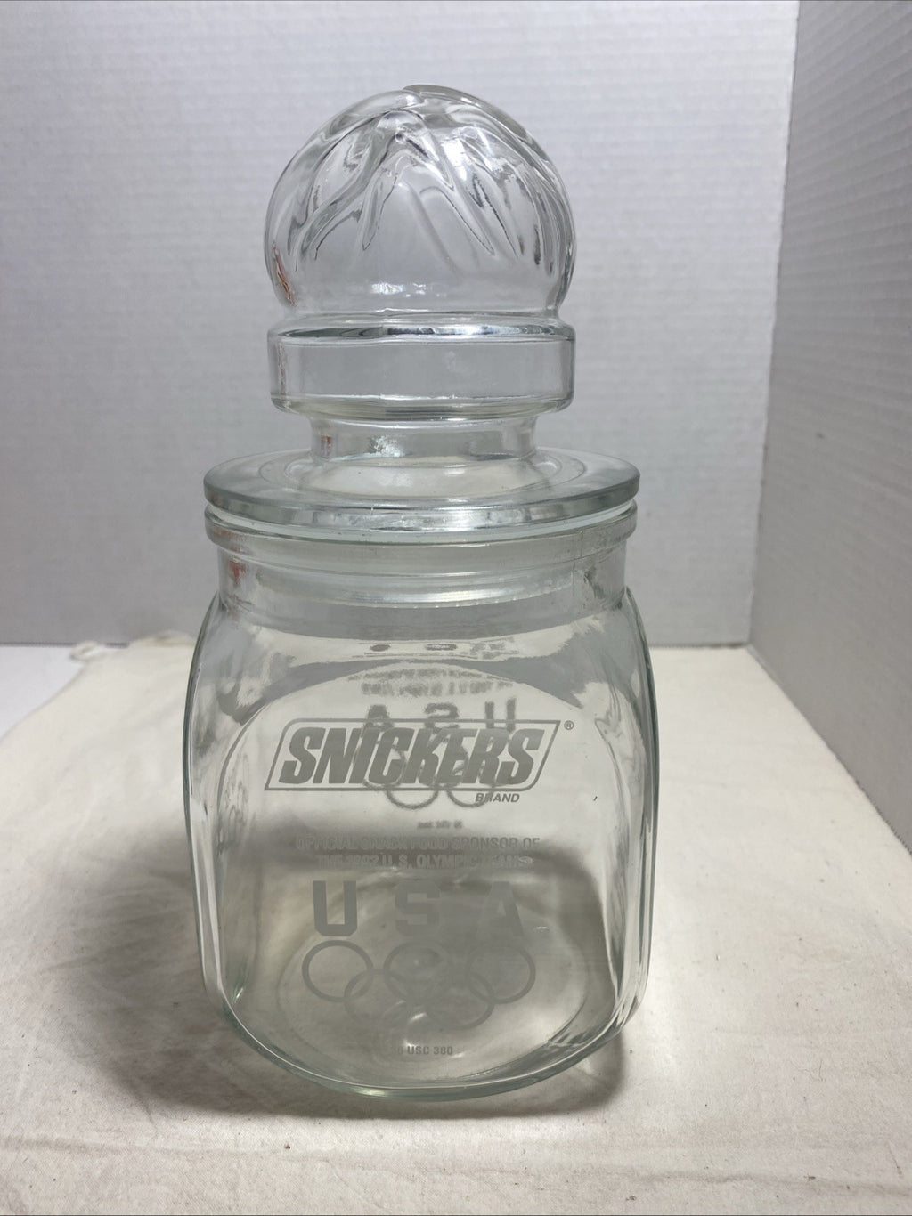 Vintage 1992 OLYMPIC Games SNICKERS Glass Candy Jar with Lid 90s