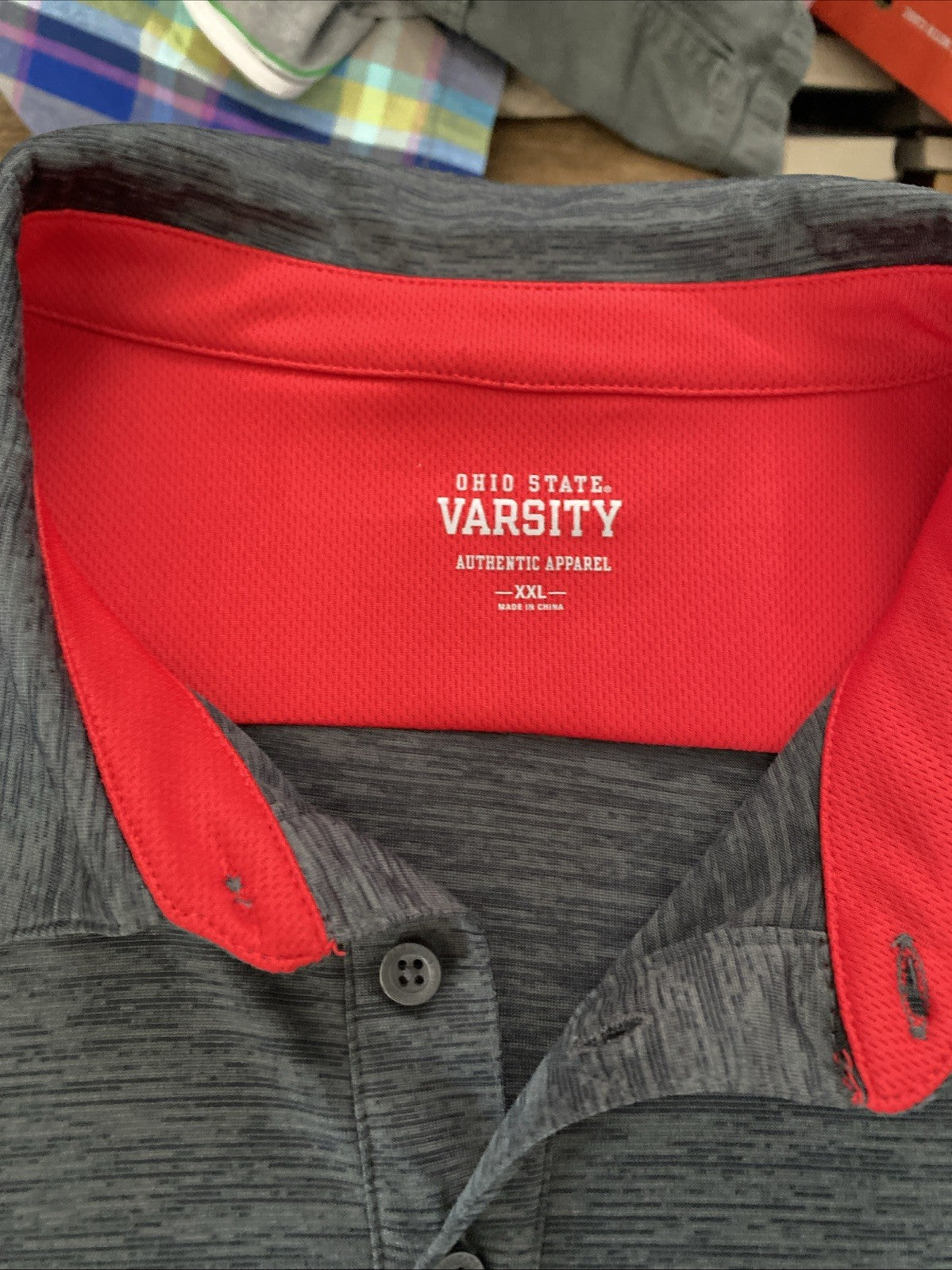 Varsity Ohio State Buckeyes Polo Shirt Mens Size 2XL Gray Short Sleeve Poly