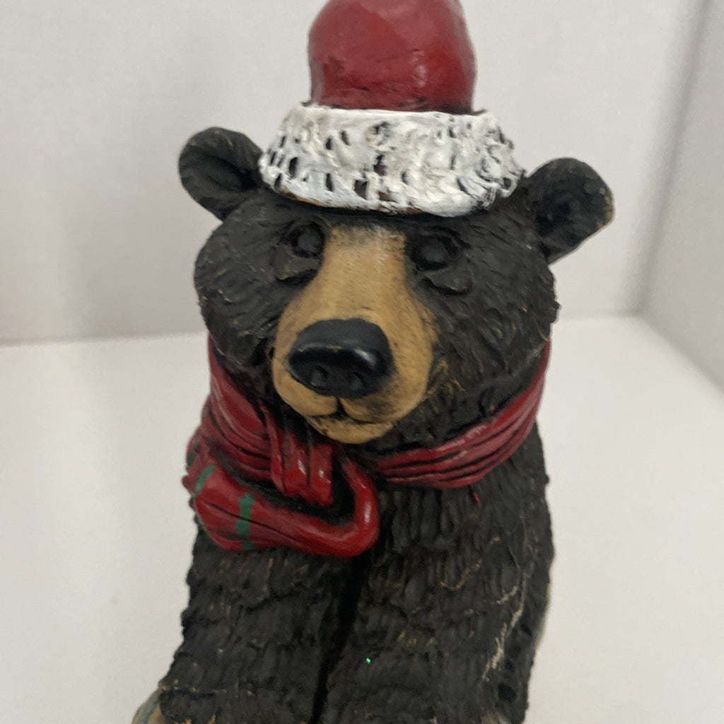 Stone Bunny Inc Bear Sleigh Ridd 9.75" Statue Christmas Fish 2002 Telle M Stein