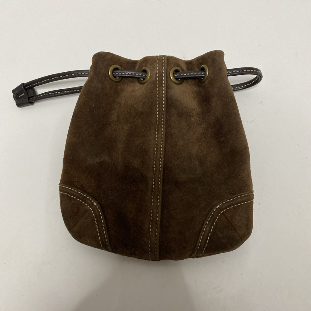 COACH VINTAGE MARBLE BAG DRAW STRING Brown  SUEDE SMALL EUC 6” x 6”