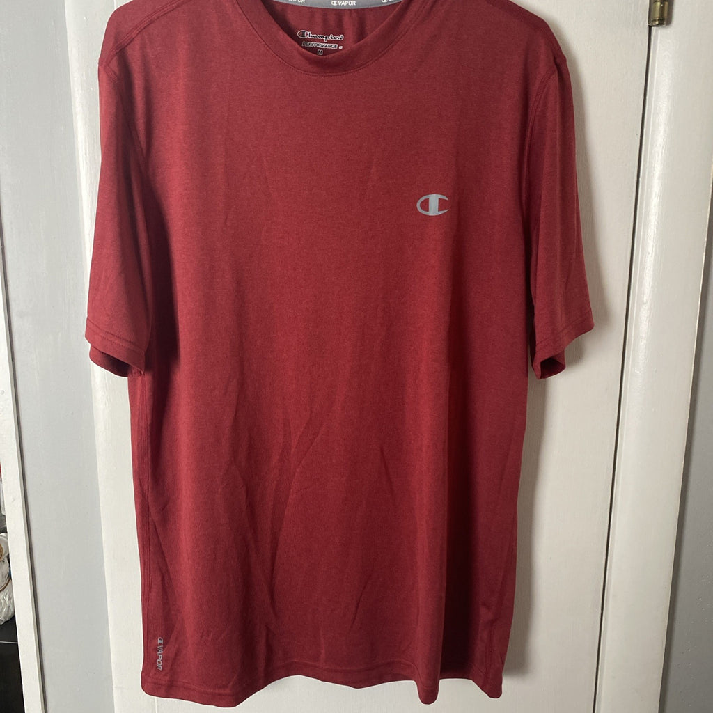 Champion Red Short Sleeve Gray Logo Heavyweight Cotton Shirt Sz M