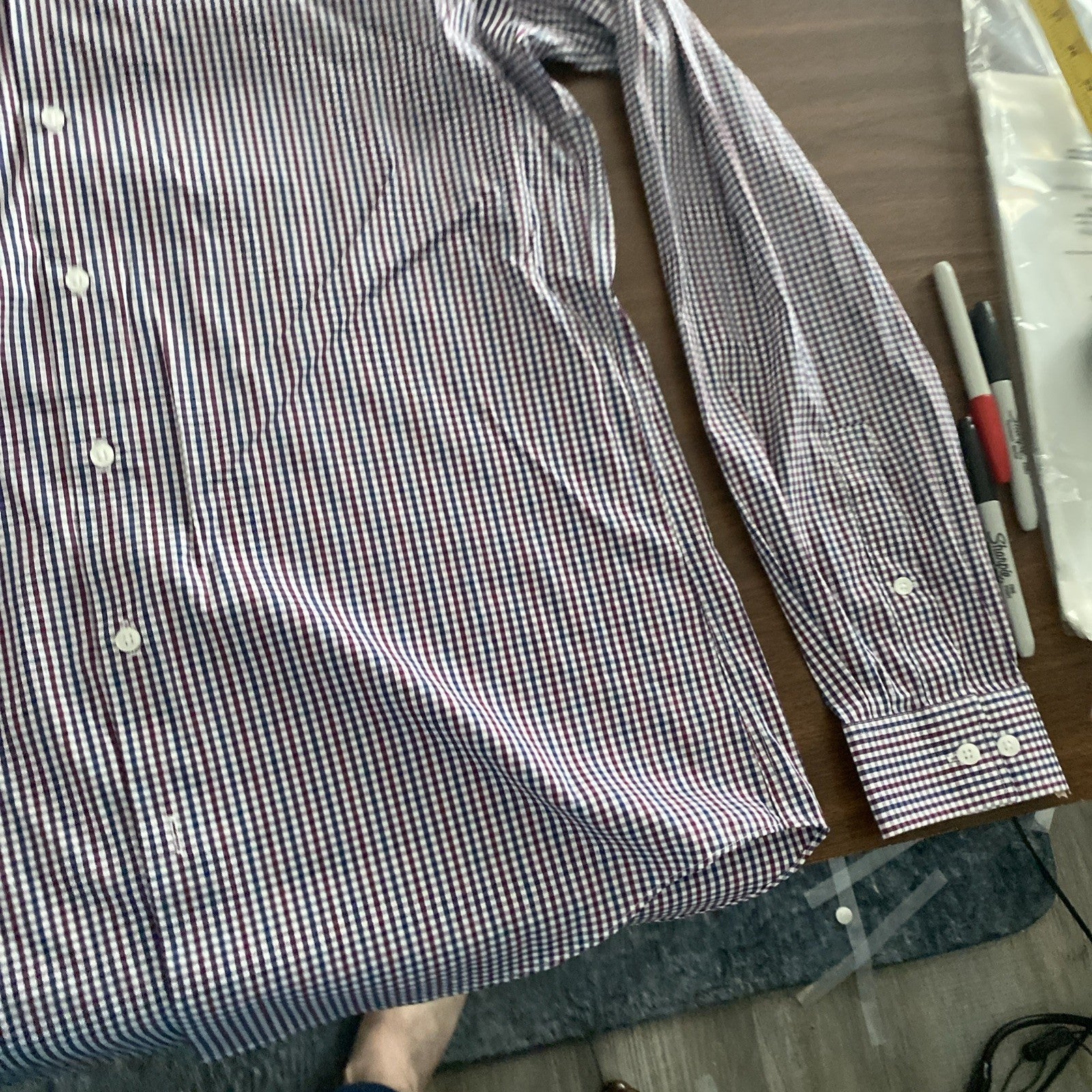 Michael Kors Mens Shirt Small Gray plaid button down air soft stretch