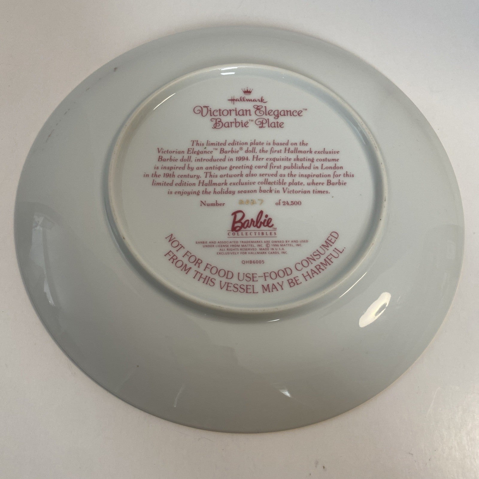 Barbie Victorian Elegance Hallmark 1996 Plate Limited Edition By Mattel #2027