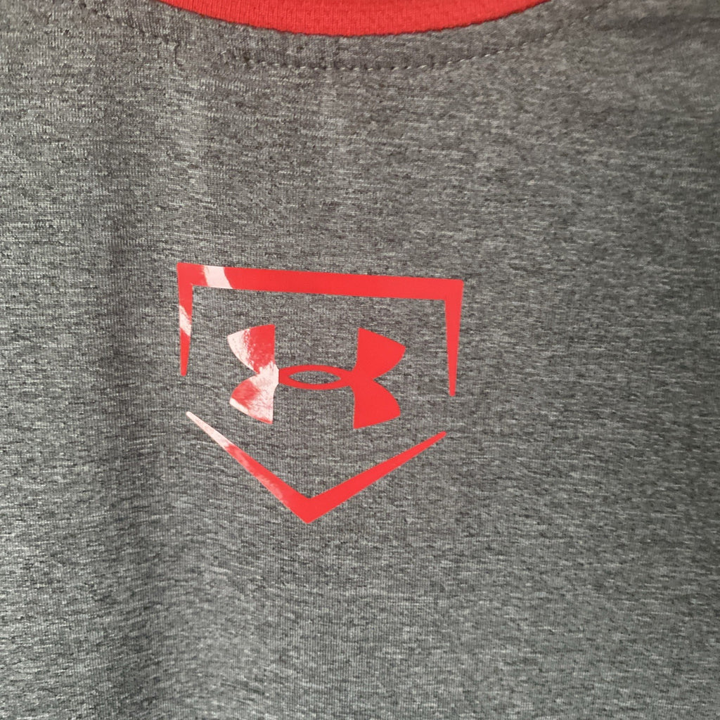 Under Armour Baseball Men's Long Sleeve Shirt Gray Red Fitted Size S