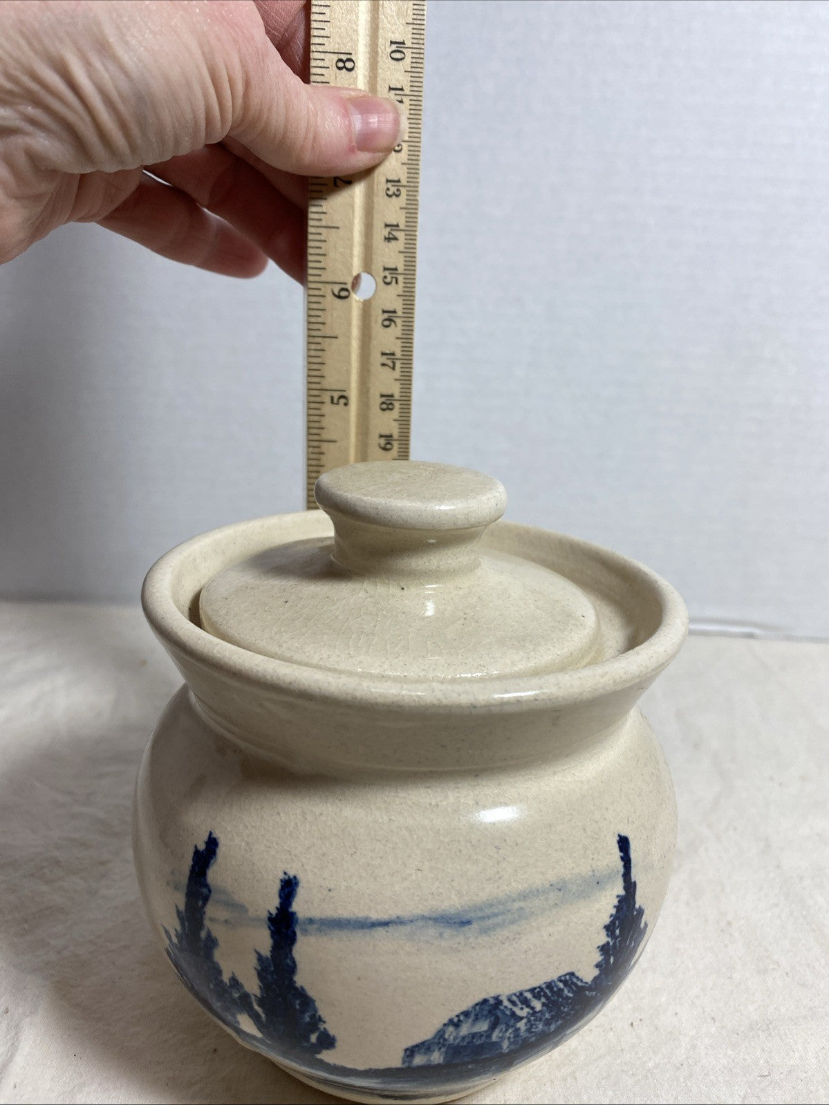 Paul Storie Pottery ~ Crock 7" ~ Blue Country Barn