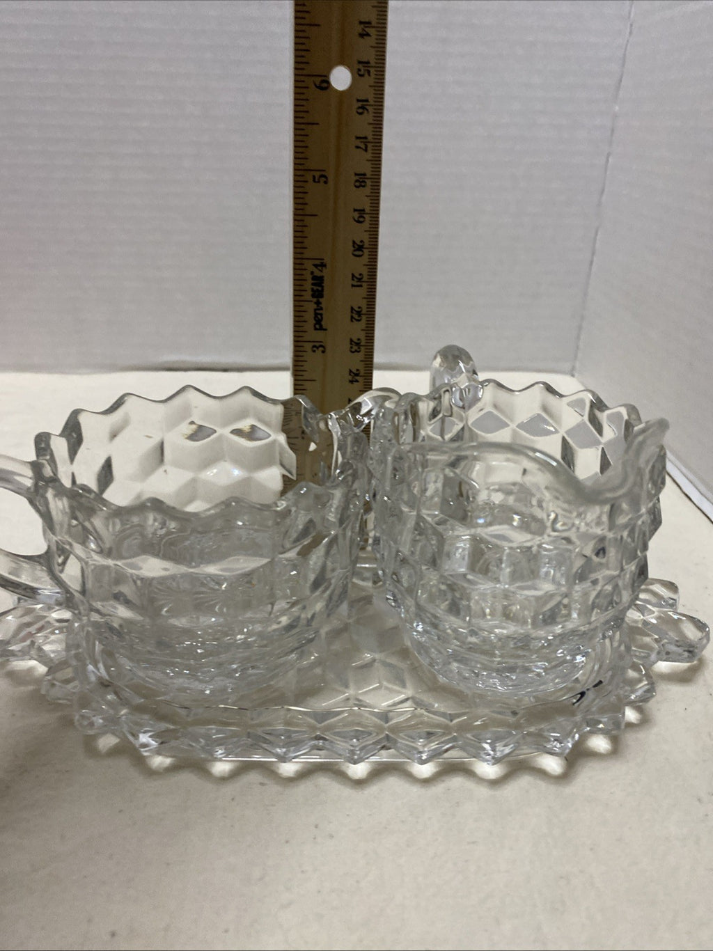 Fostoria American Creamer, Sugar & Tray Set