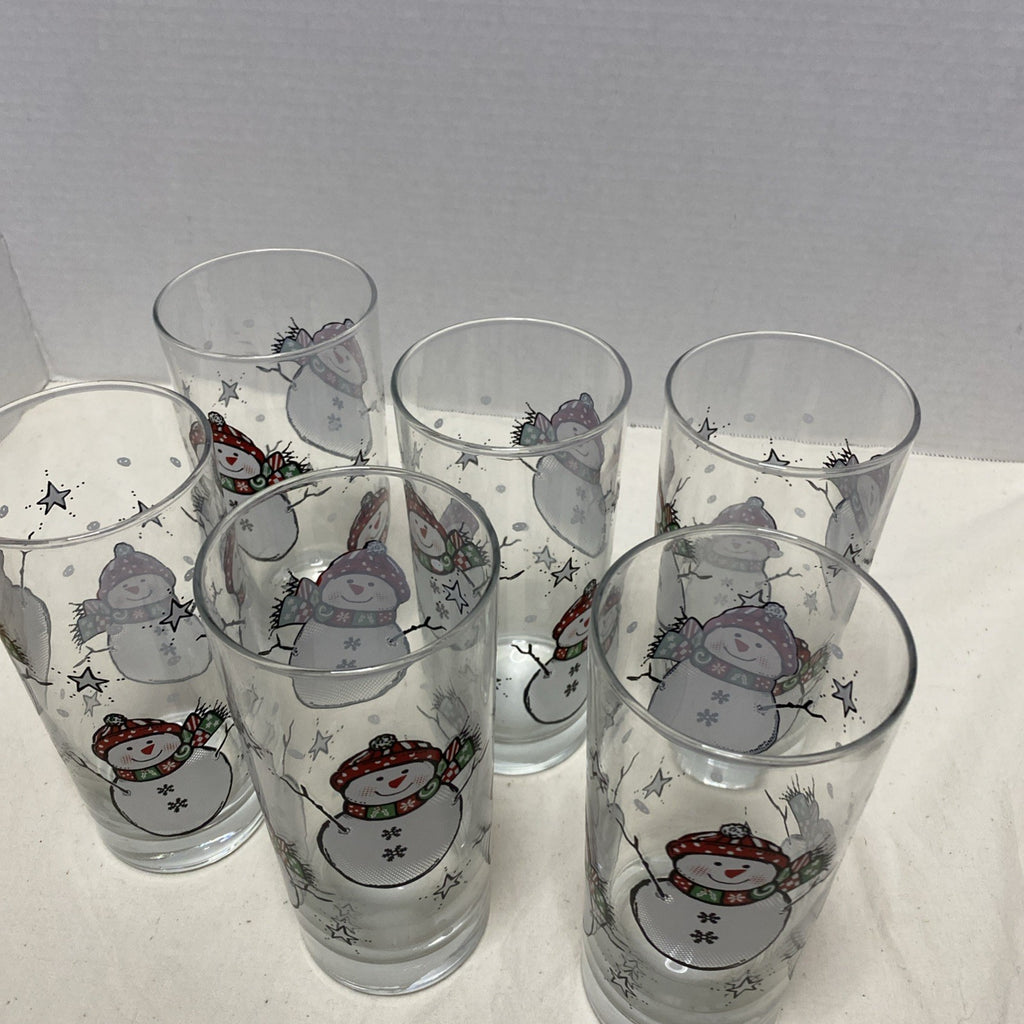 Vintage LIBBEY SNOWMAN GLASSES - Lot Of 6