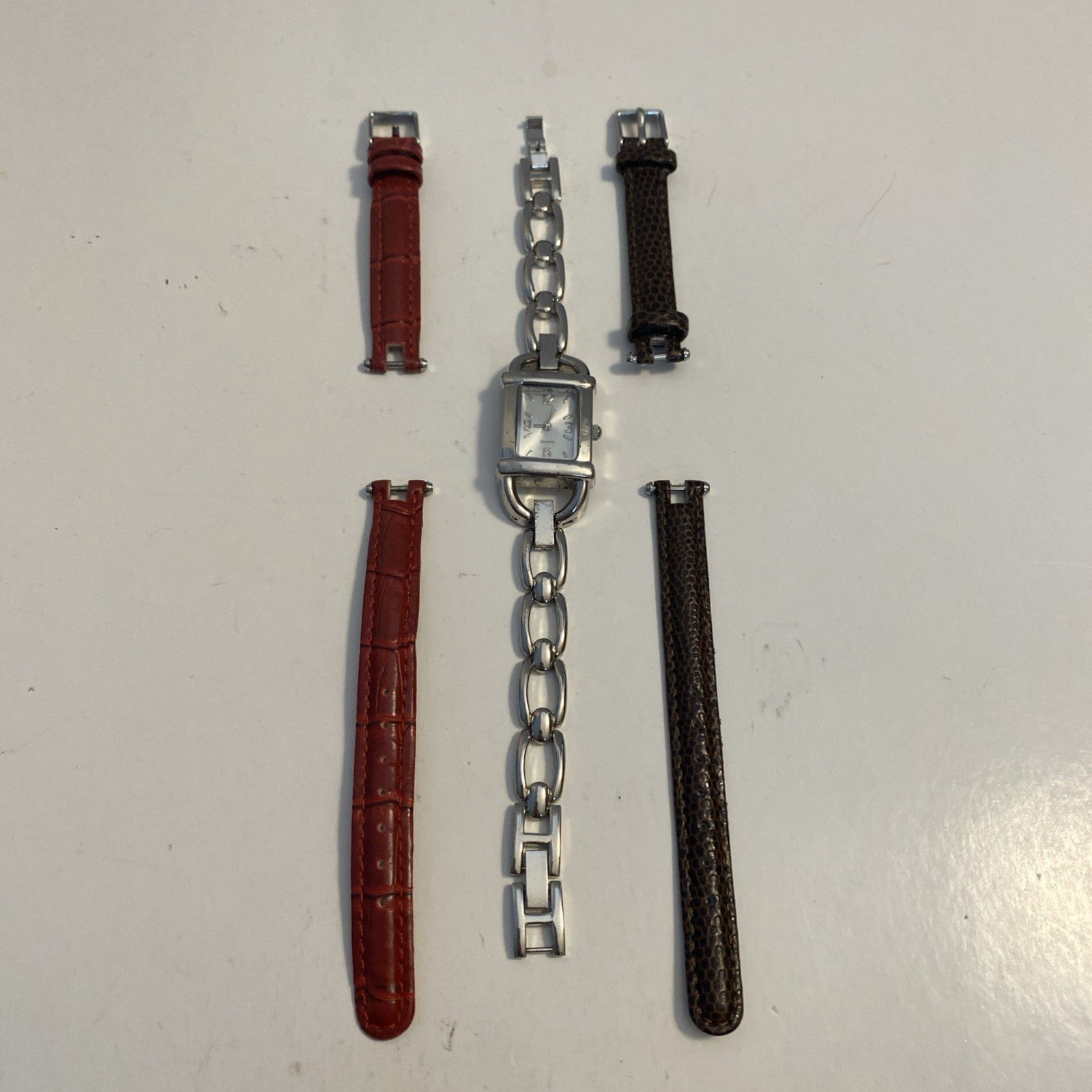Generic Women's Watch ~ 17 mm Quartz Steel Rectangular Bracelet W/ 2 Extra Bands