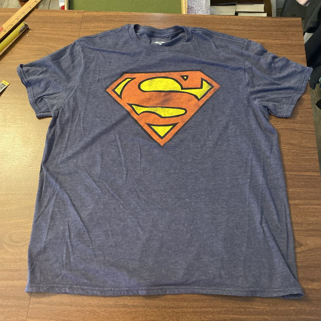Superman Shirt Men's XL Blue Short Sleeve Graphic Print Logo Superhero