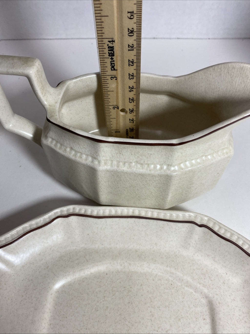 Vintage Kensington Staffordshire Ironstone~Gravy Boat w/ Underplate~"Canterbury"