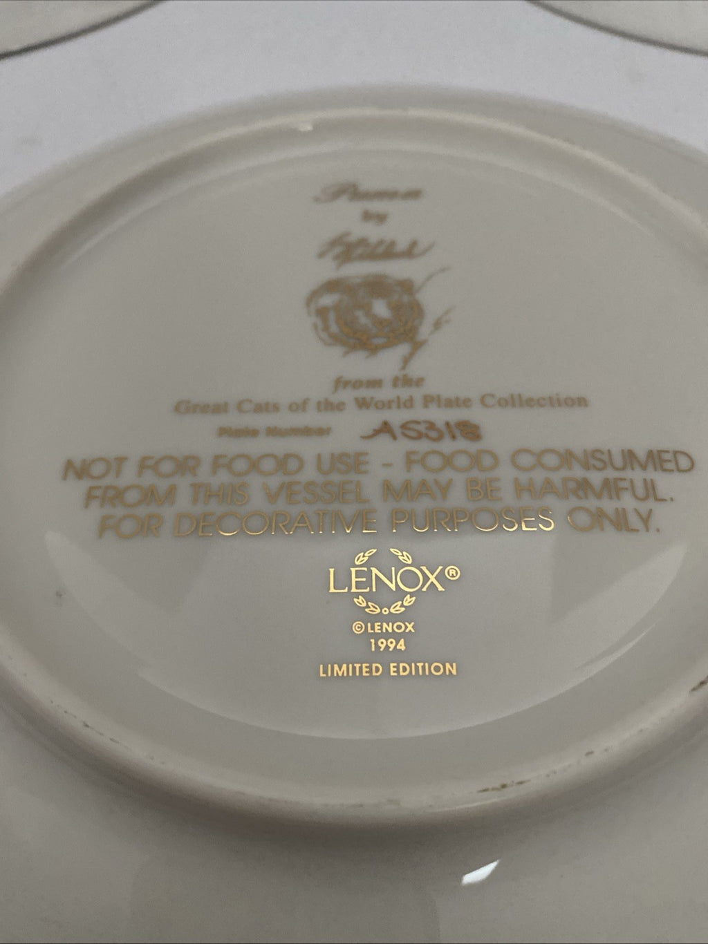 Vintage 1994 Lenox Great Cats of the World Collector Plates Lot Of 5
