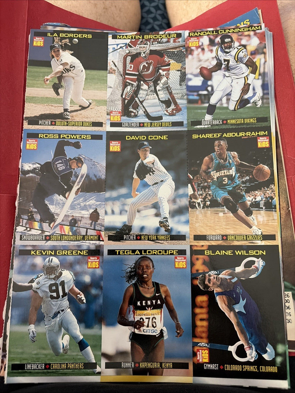 Sports Illustrated Kids 1999 02 Febr Uncut Card Sheet Kevin Greene David Cone