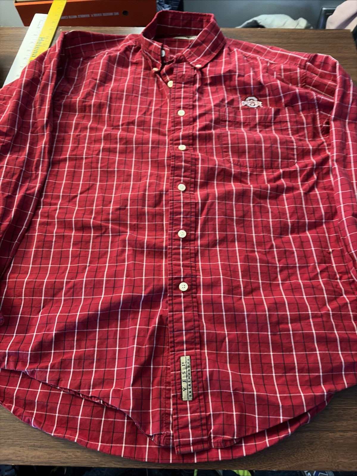 vesi sportswear Men’s Large Long Sleeve Ohio State Buckeye Plaid Button-Down