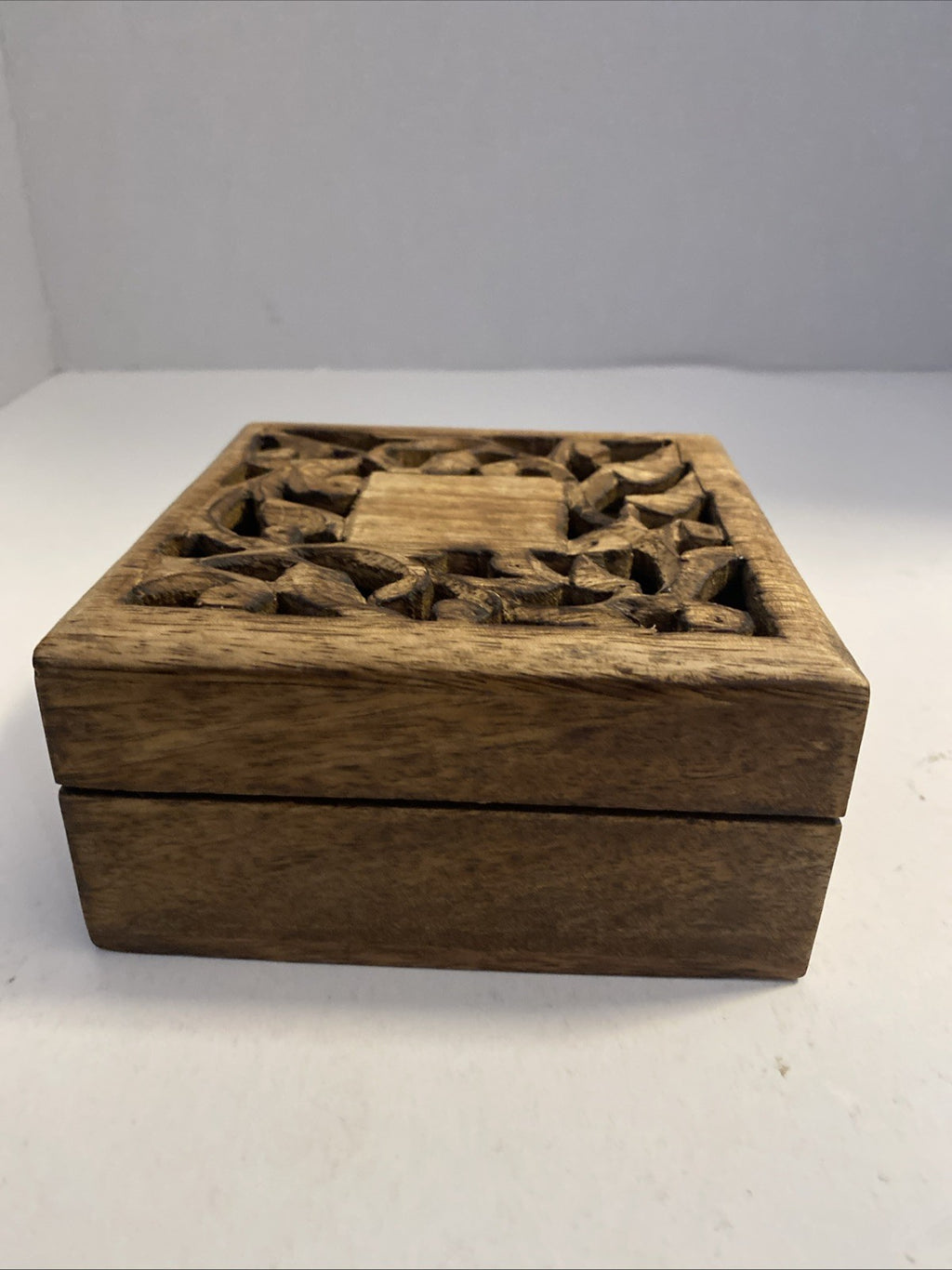 Vintage Hand Crafted Wooden Keepsake Box 5” x 5” x 2.25”