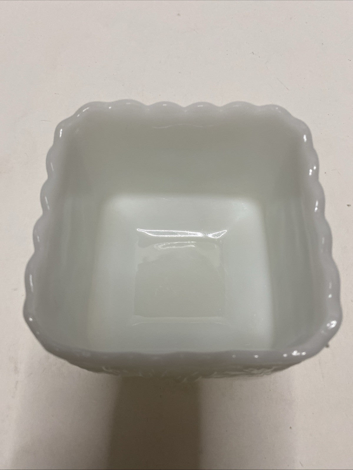 Vintage Square Footed White Milk Glass Candy Dish/Planter Harvest Grape Pattern 