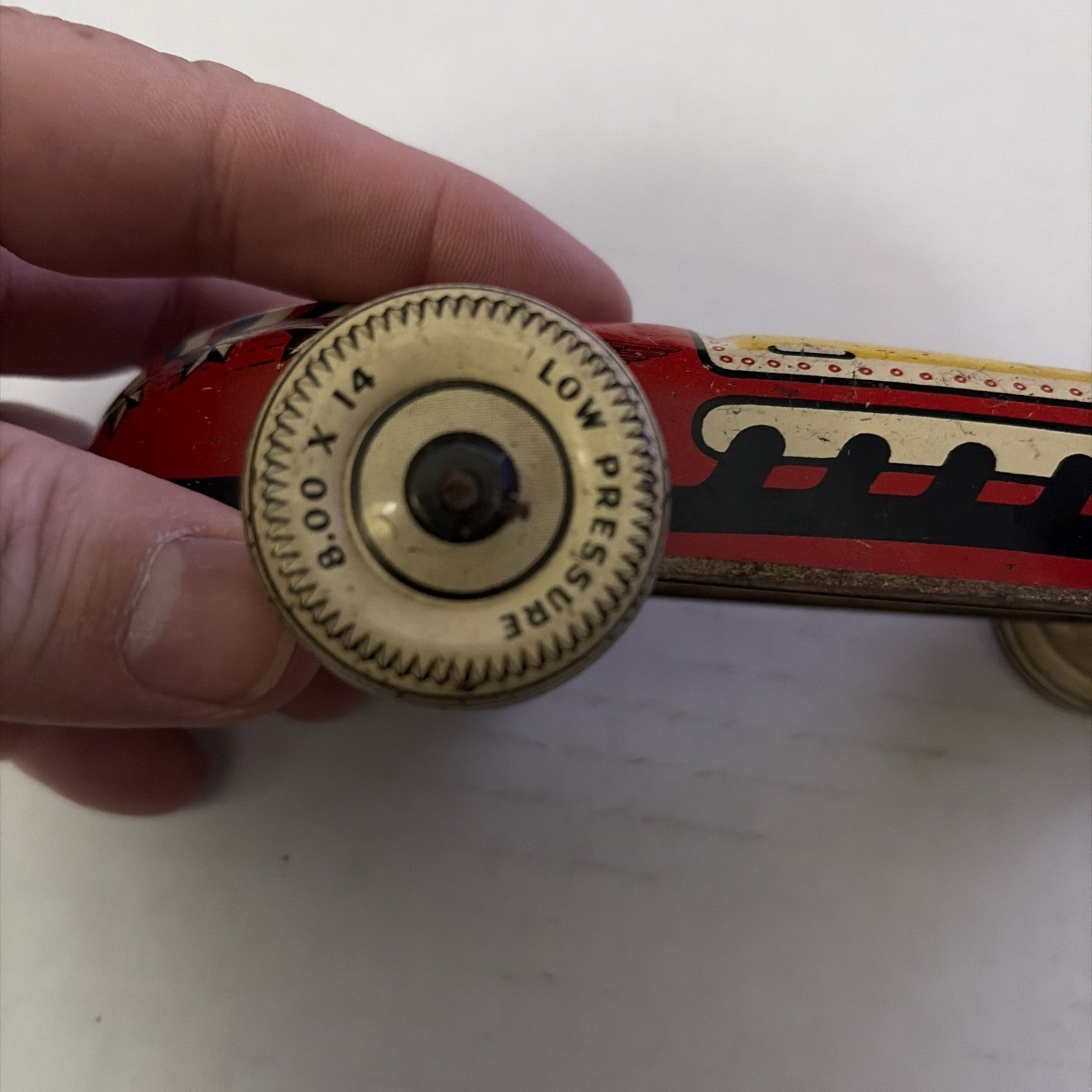 Vintage Lupor Red Yellow Toy Tin Race Car no. 8 No Driver