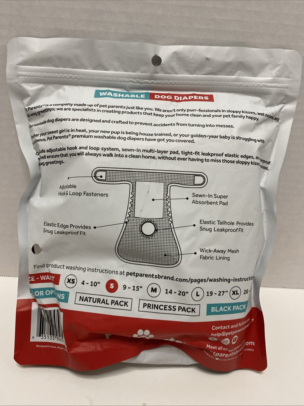 NEW PACK - 3 BLACK Pet Parents Washable Dog Diapers SMALL