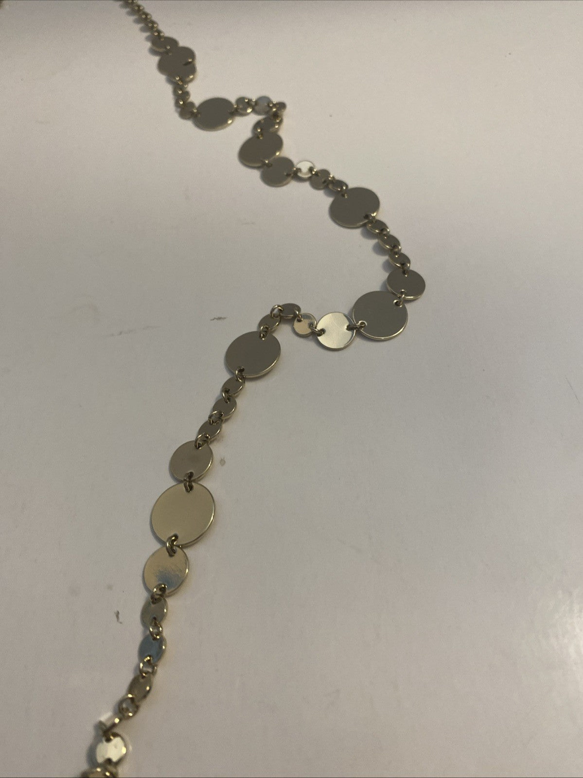 Gold Tone Statement Charm Necklace- Long 38”W/ White Faceted Acrylic Pendants.