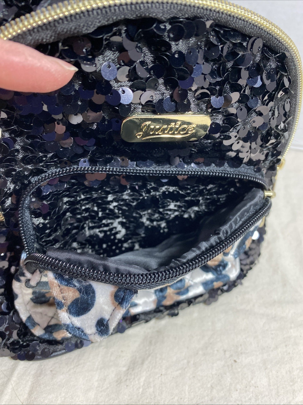 Fur Cat Face Purse Backpack Bag Satchel Girls Justice-Kitty Leopard Sequined