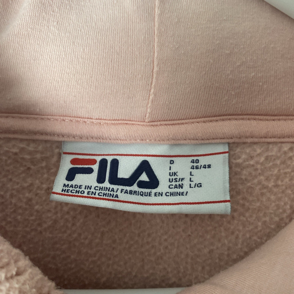 FILA Pink Sherpa Hoodie Logo Polyester Fleece Womens sz L