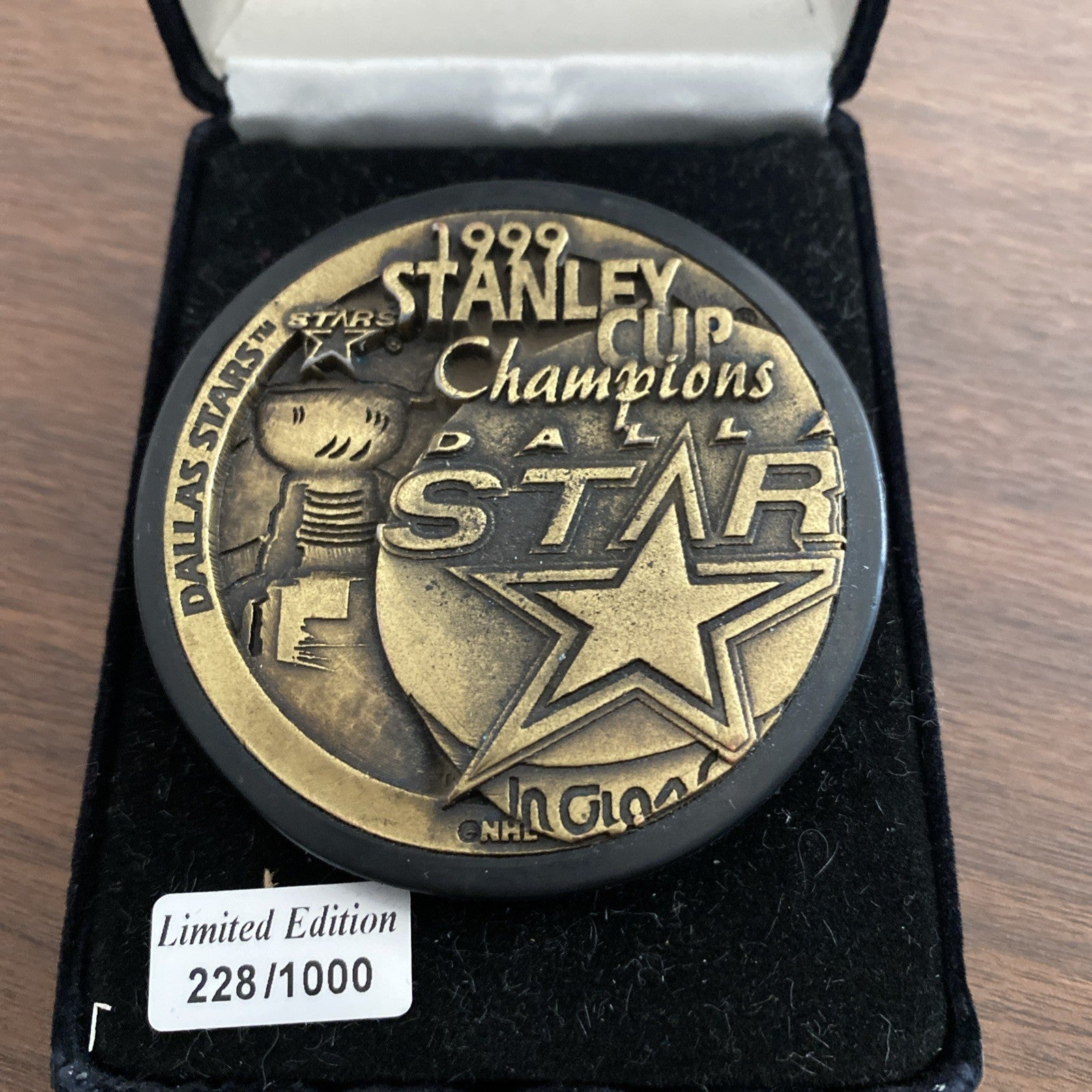 Brass Covered Official 1999 Dallas Stars Stanley Cup Champions Puck 228/1000