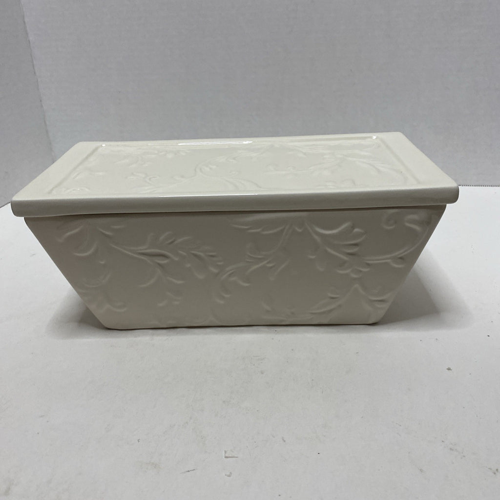 REAL HOME CASSEROLE EARTHENWARE LET US ENTERTAIN YOU  LOAF DISH WITH LID