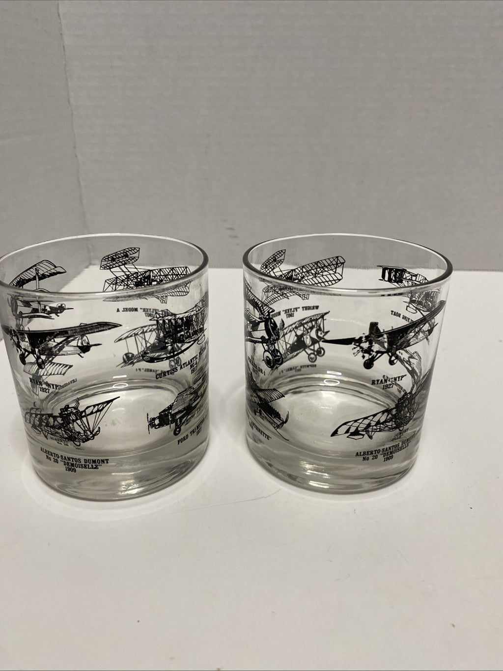 Glass Cup Wright Flyer Model A Sopwith Camel F1 Demoiselle Fokker NYP Set Of 2