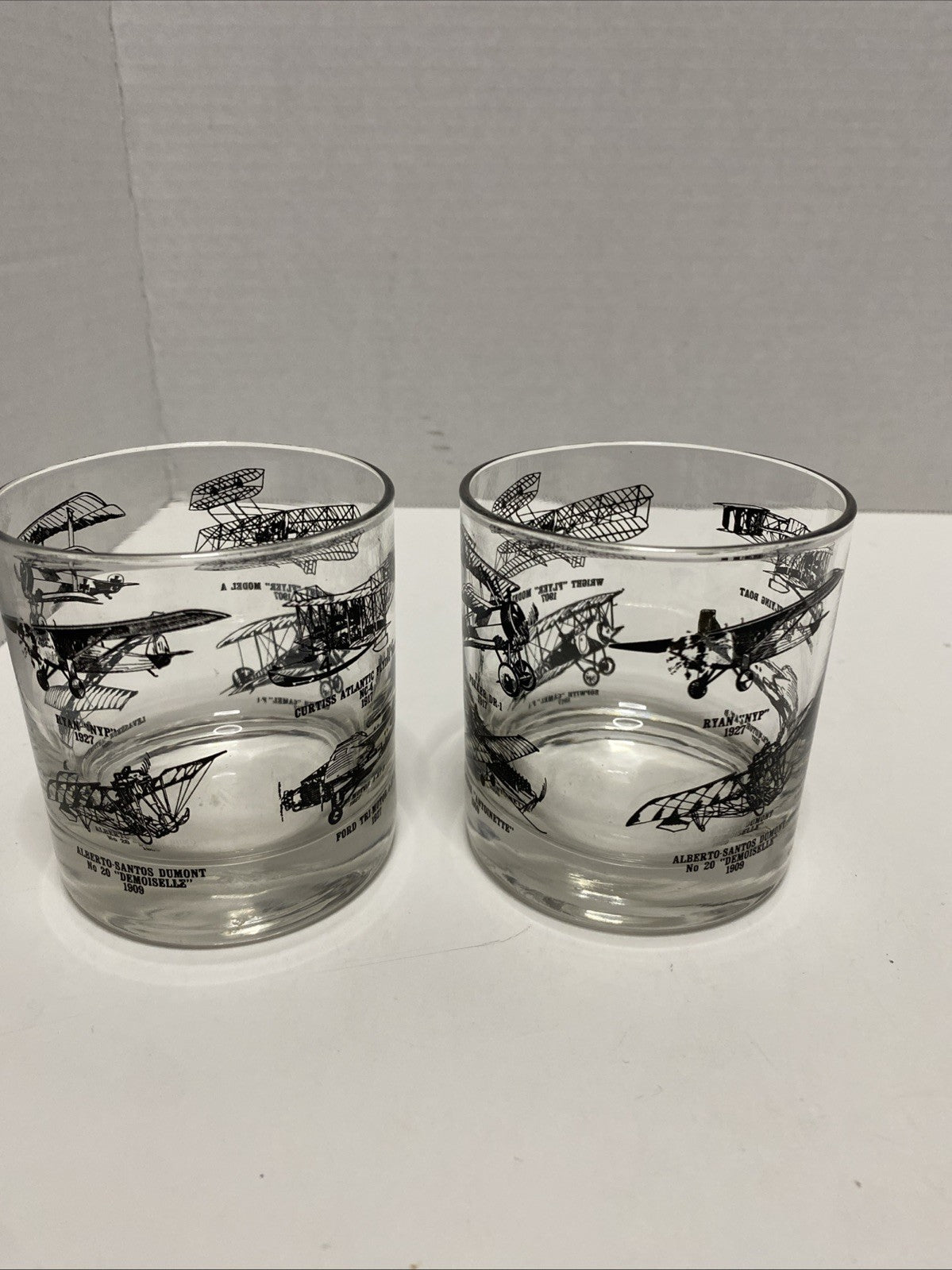 Glass Cup Wright Flyer Model A Sopwith Camel F1 Demoiselle Fokker NYP Set Of 2