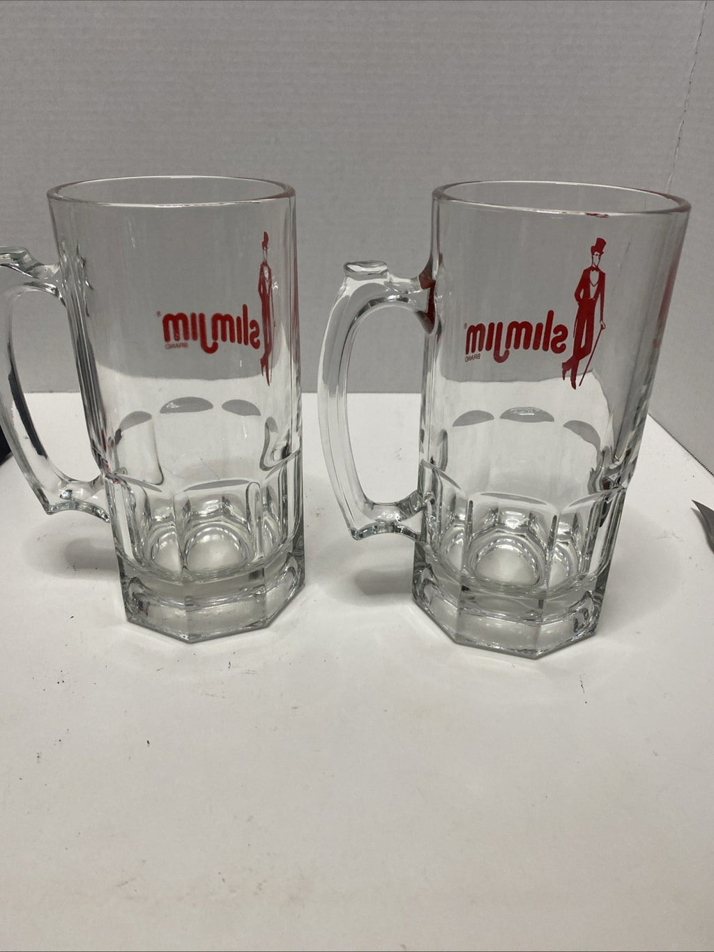 VINTAGE SLIM JIM BEER MUGS, 8 INCHES, SET OF 2