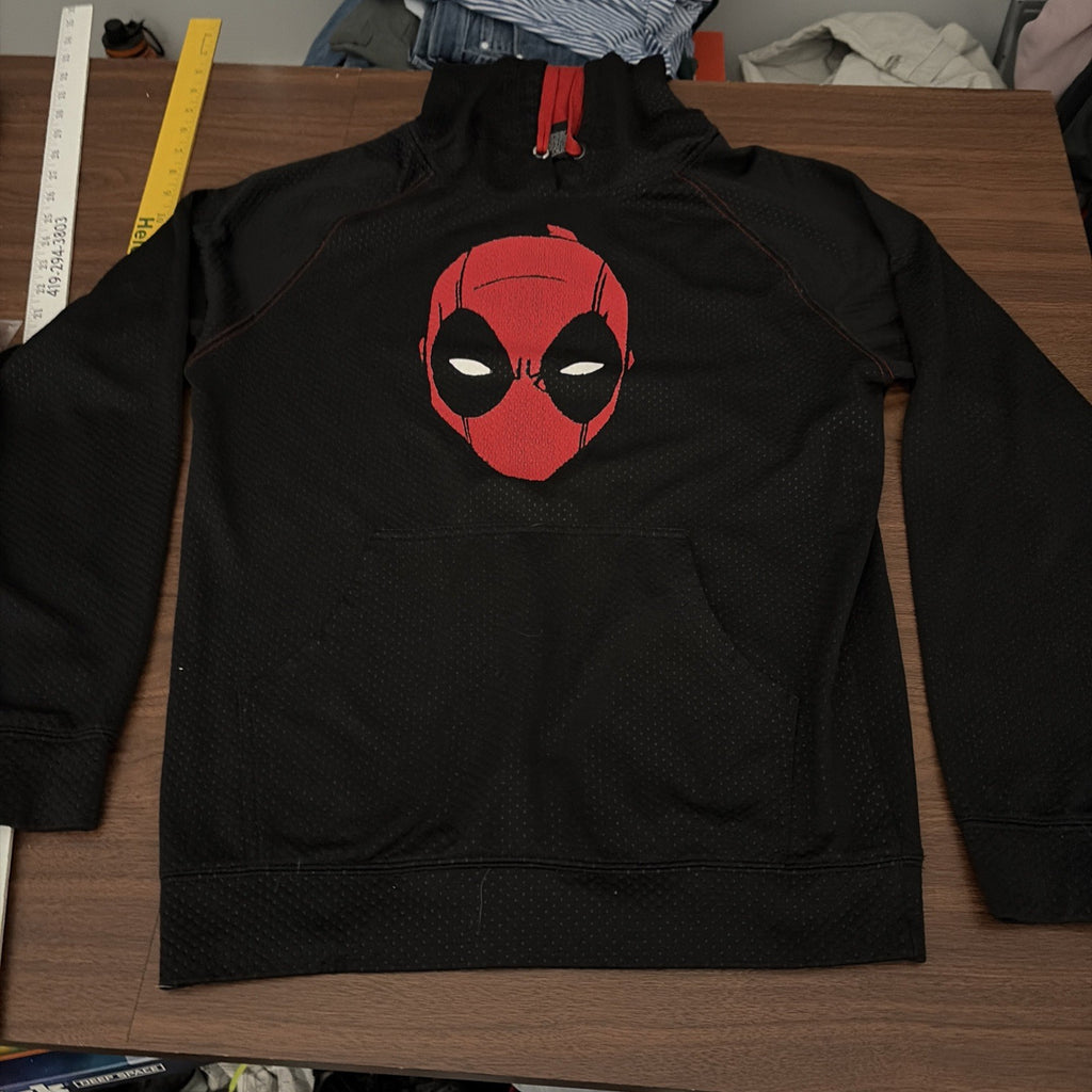 Marvel Deadpool Face Black & Red Long Sleeve Hoodie Men's Size S Sweatshirt