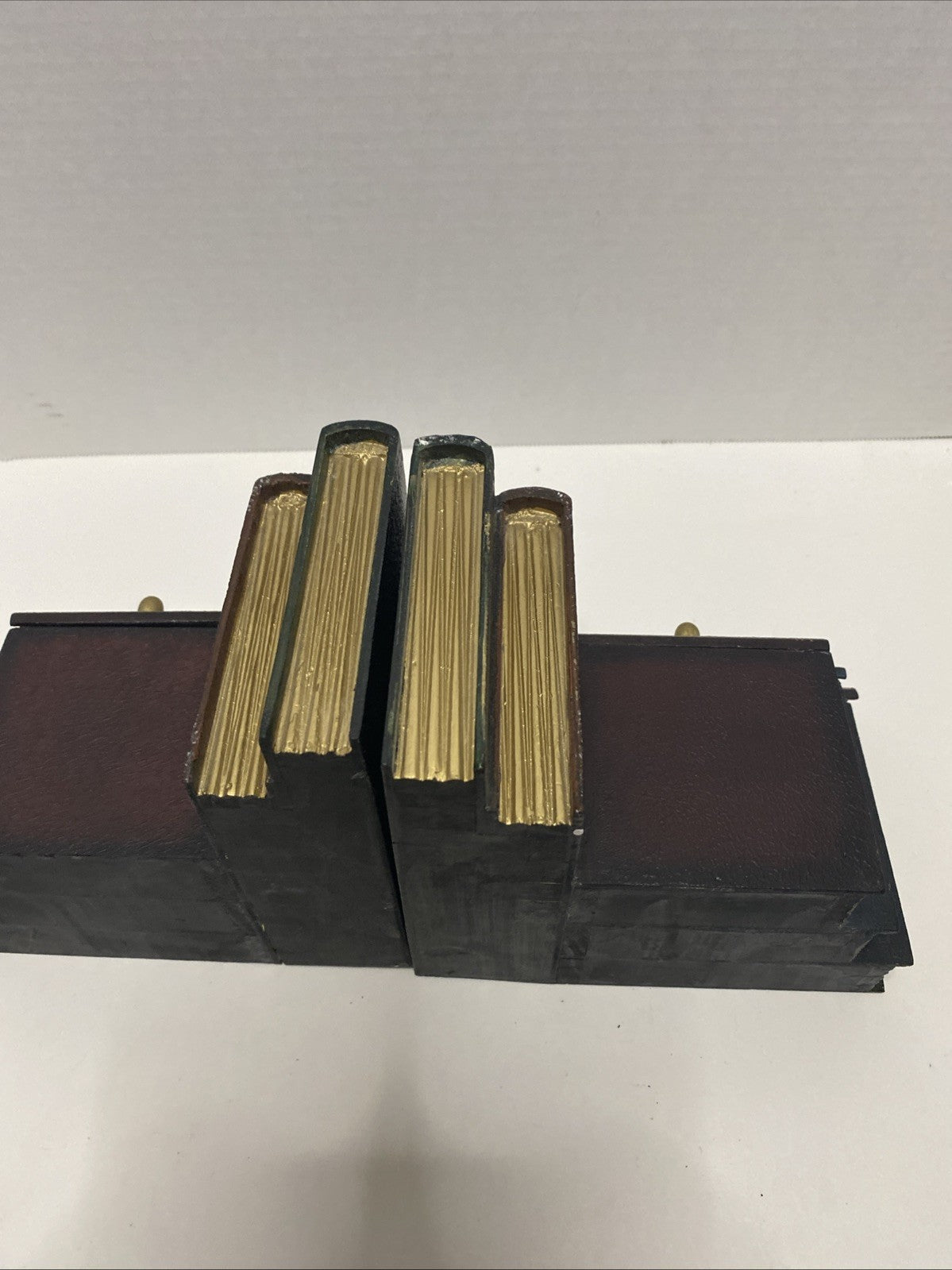 Vintage Home Interiors Wooden Stacked Books Bookend Set With Drawers See Pics
