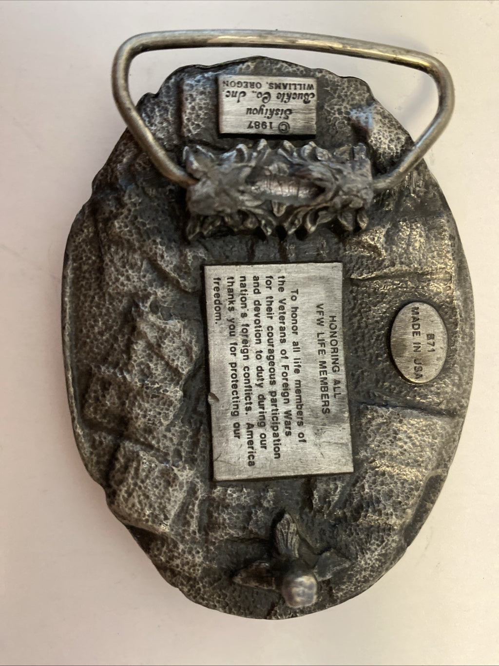 1987 Siskiyou Belt Buckle B71 Honoring All Veterans Of Foreign Wars Members