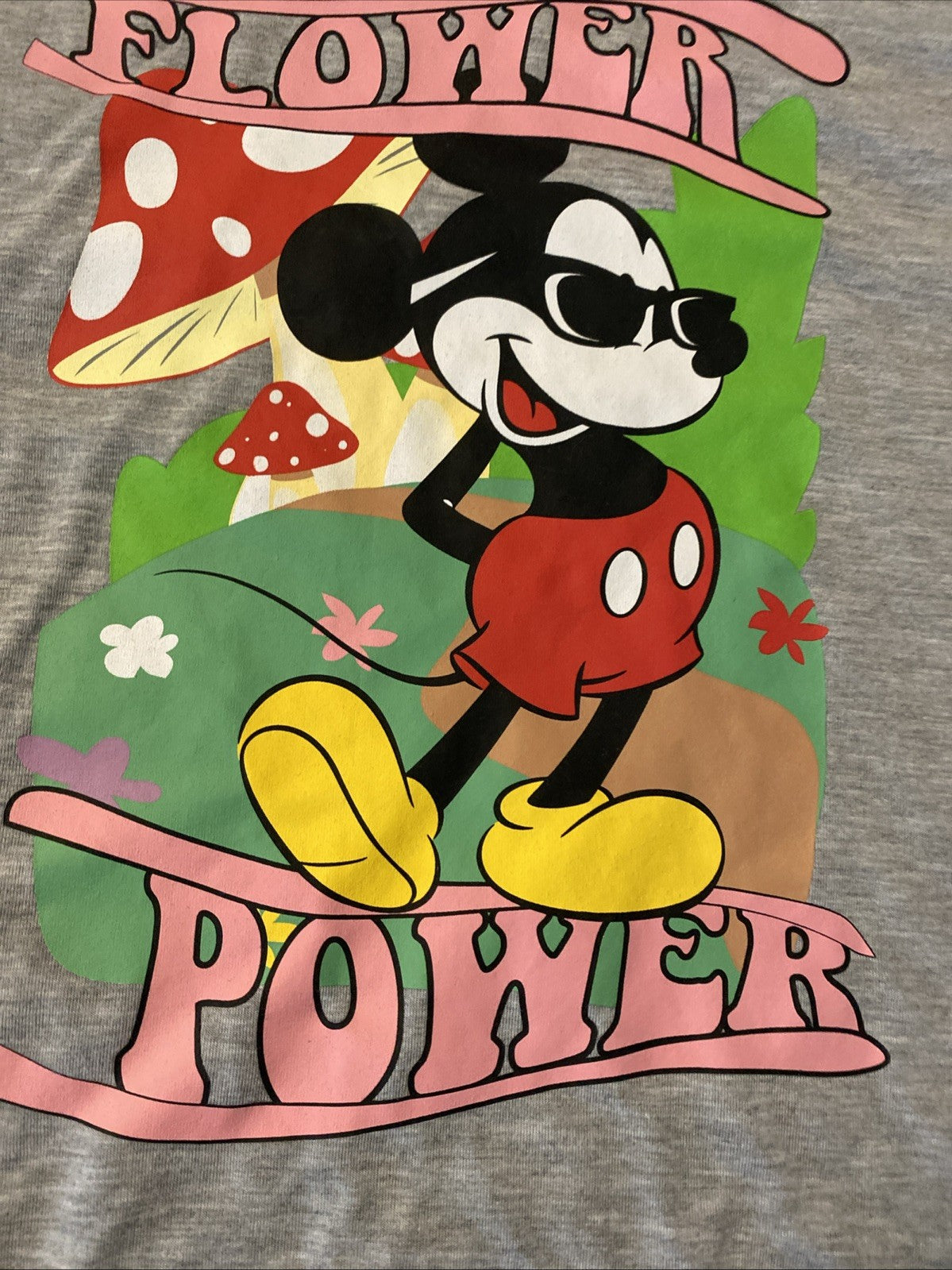 Disney T Shirt Size L 11/13 Jr Gray Mickey Mouse FLOWER POWER SS See Pic