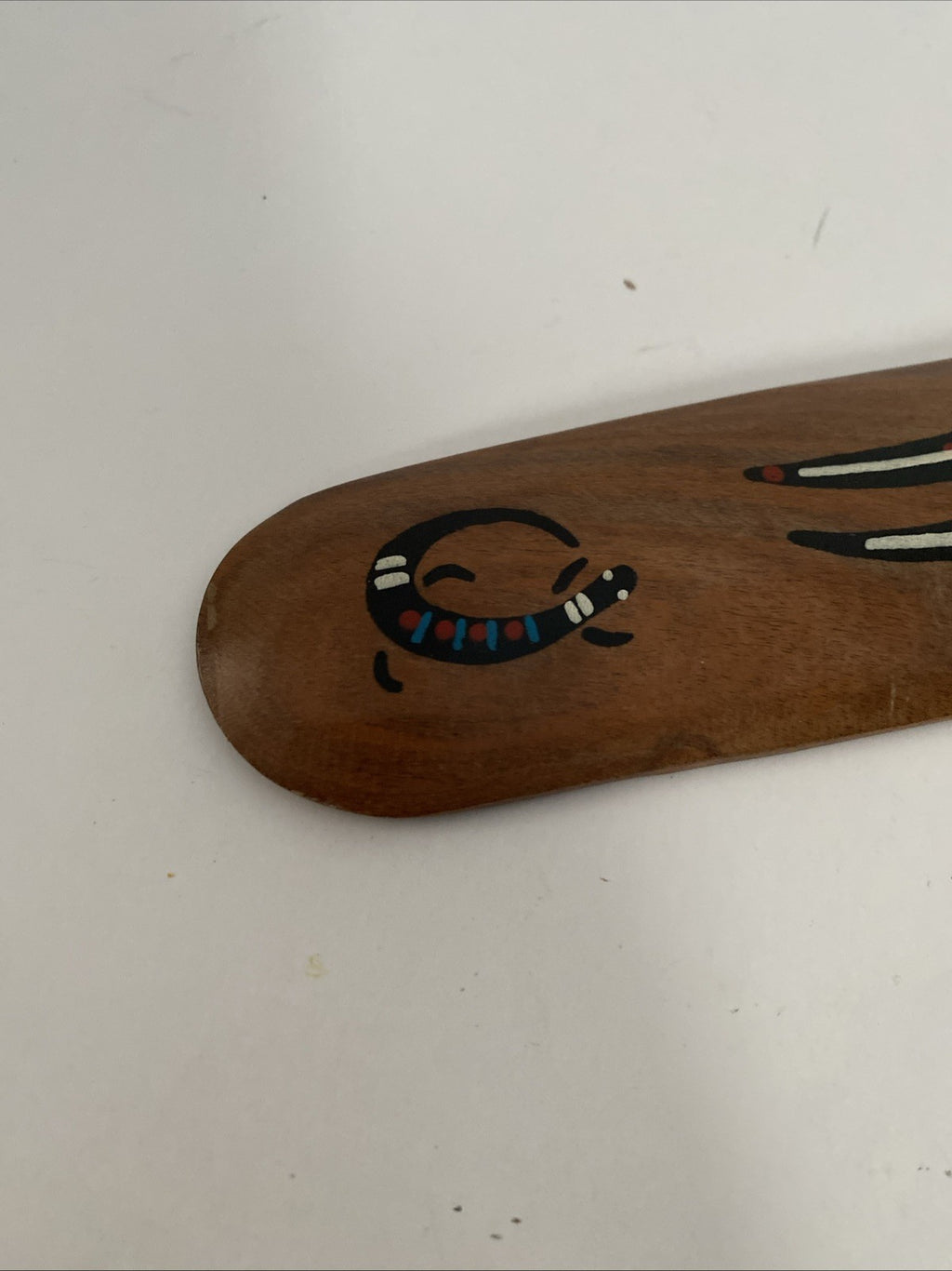 Hand-Painted Aboriginal Boomerang with Kangaroo Australian Style Wood Deco