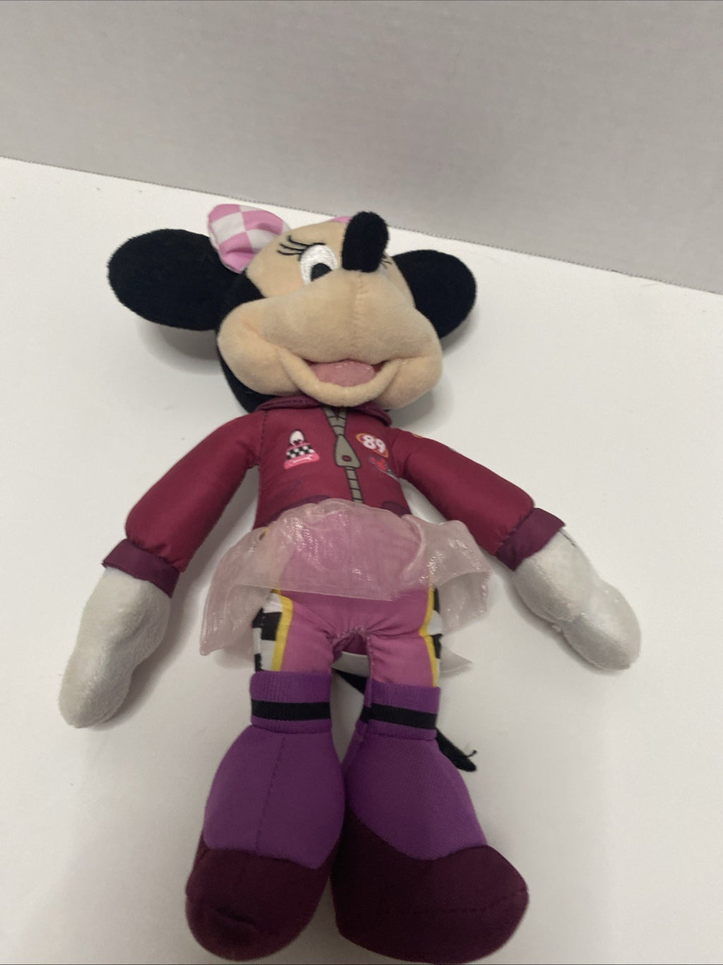 Disney~ Just Play * *Minnie Mouse - Race Car Attire w/Tutu * 10" Bean Bag Plush