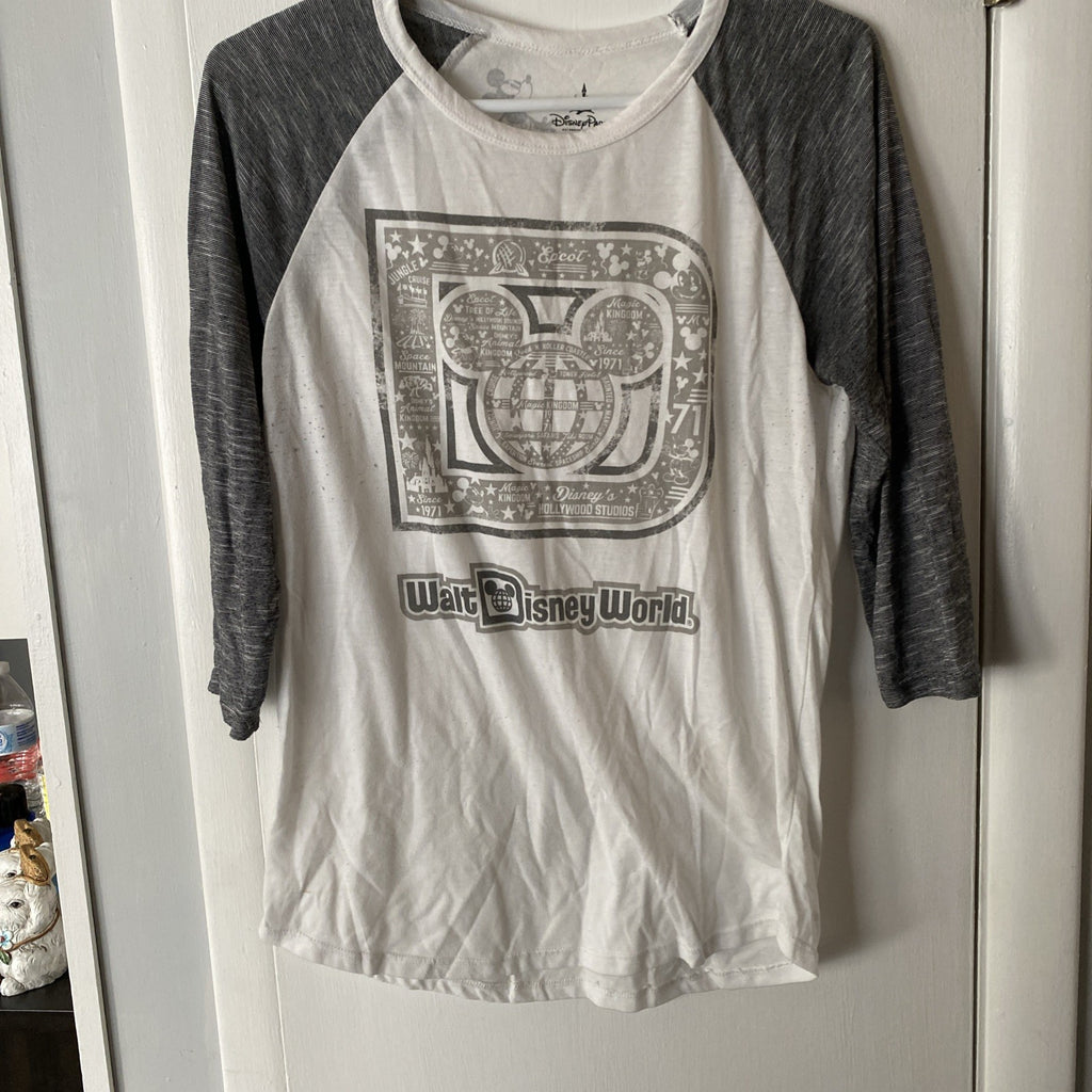Disney Parks Walt Disney World Gray/White Baseball Raglan 3/4 Sleeve T-Shirt M