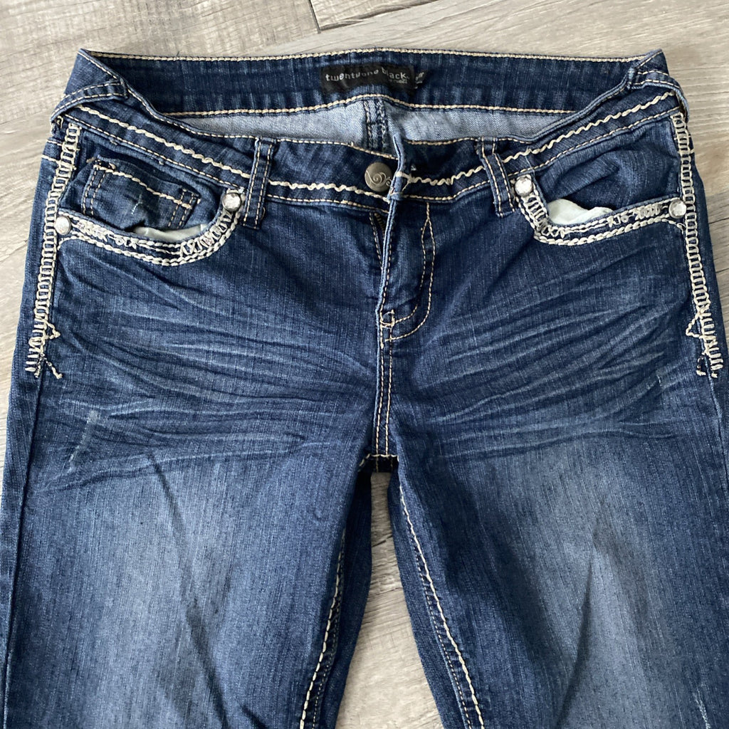 Twentyone Blackwomen’s distressed denim jeans embossed pockets size 9/10R