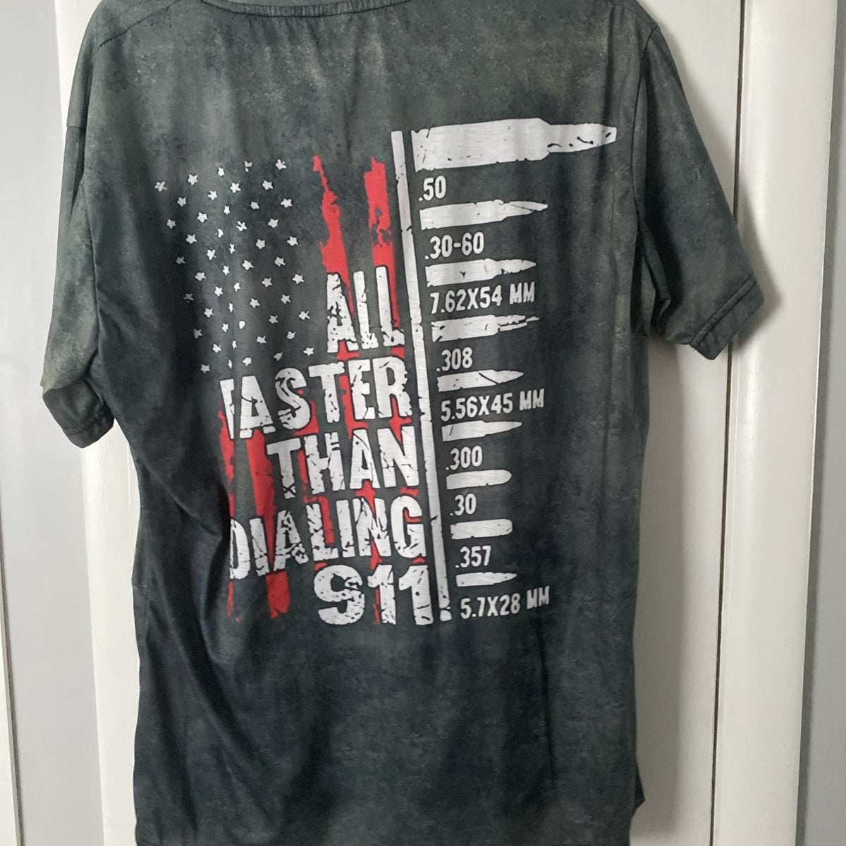 Patriotic All Faster Then Dialing 911 Front/Back Graphics T Shirt Size XL