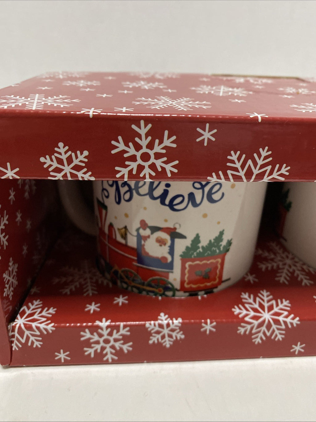CERAMIC Santa Train COFFEE  or Hot Cocoa MUGS/Cups  Set Of 2 4' tall 12 oz