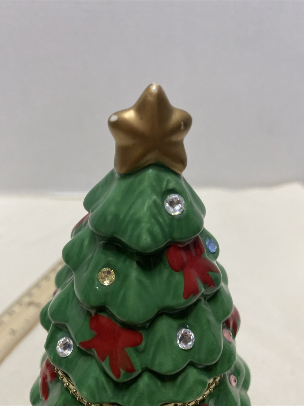 Mr. Christmas Musical Tabletop Ceramic Christmas Tree With Train Inside Top