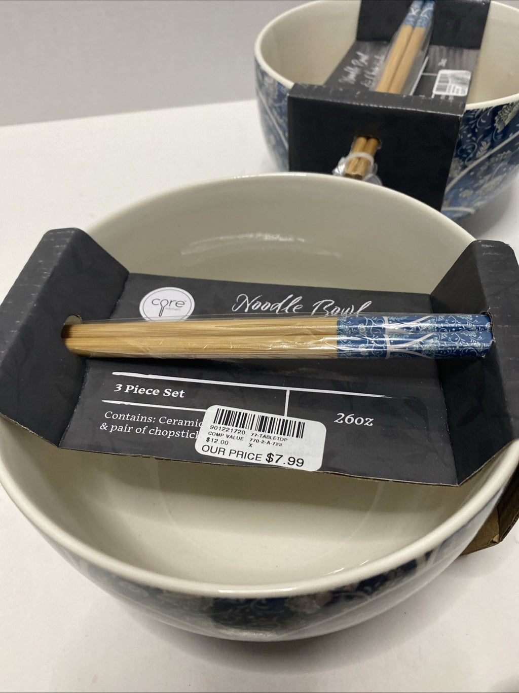 Core Kitchen Ramen Noodle Ceramic Bowl Blue Abstract Design 26oz Set Of 2